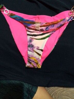 BEBE Women’s Hot Pink Printed Accent Bikini Bottom
